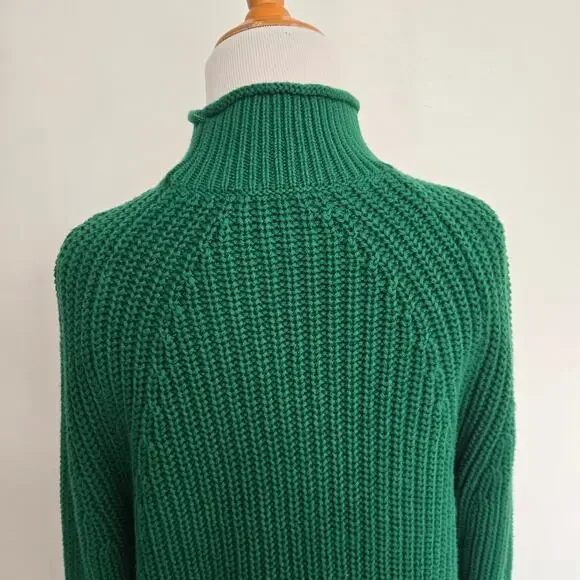 J Crew Women Rollneck Relaxed Sweater Green Oversized Slouchy Chunky Small - Picture 7 of 11